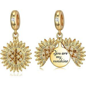 Sunflower dangle charm for bracelet gold plated zircon fit pandora jewelry gift